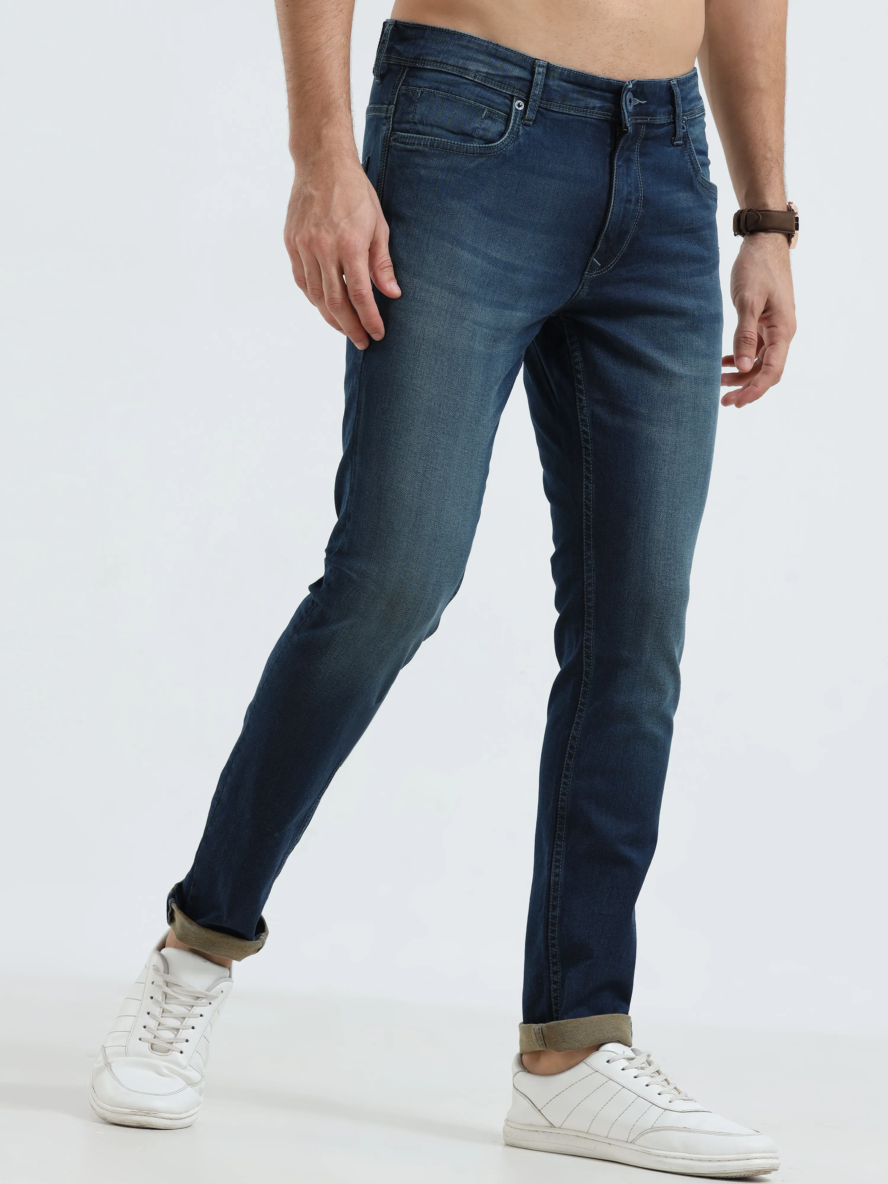 MEN'S  BLUE SOLID SLIM FIT JEANS