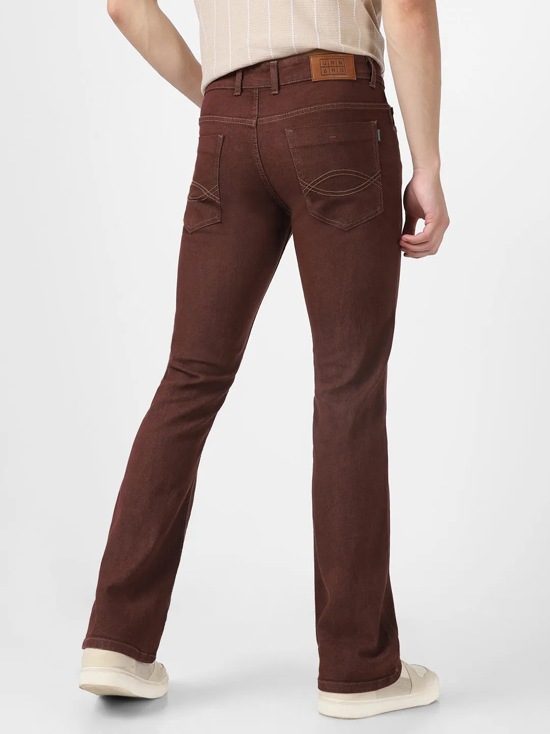 Men's Brown Washed Bootcut Jeans Stretchable