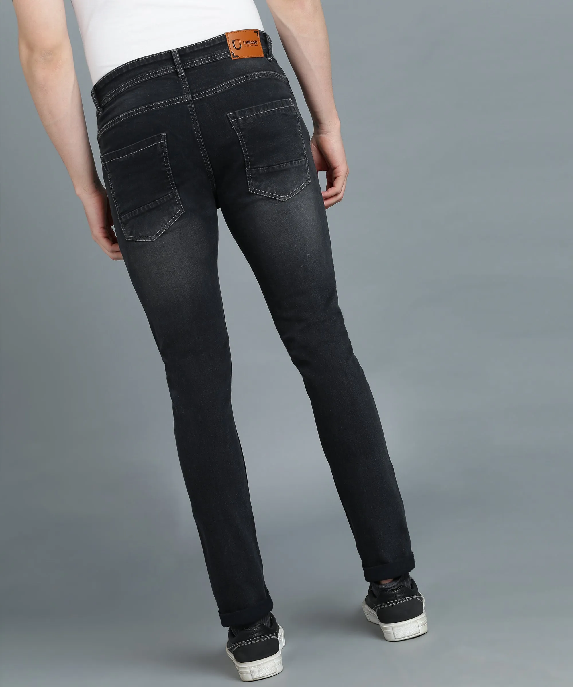 Men's Dark Grey Slim Fit Washed Jeans Stretchable