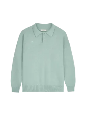 Mens Recycled Cashmere Polo Sweater—eucalyptus blue