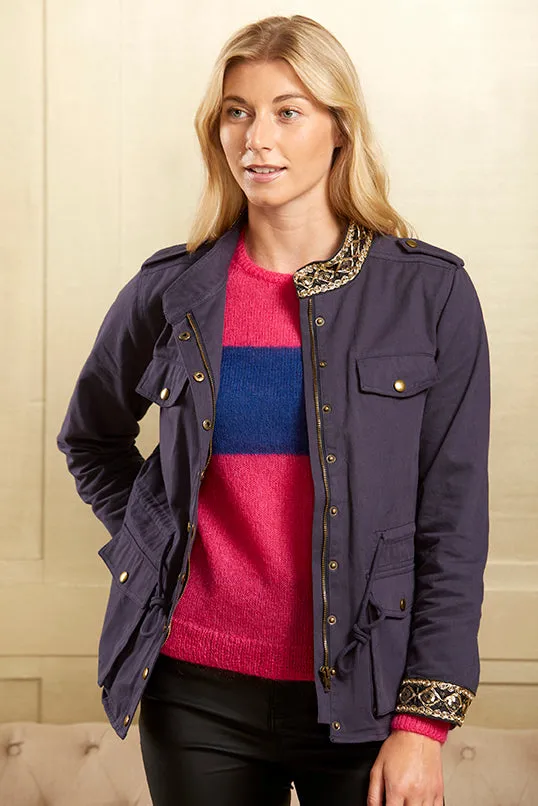 Milly - Pink Jumper With Navy Band - Mohair and Wool Blend - 50% OFF