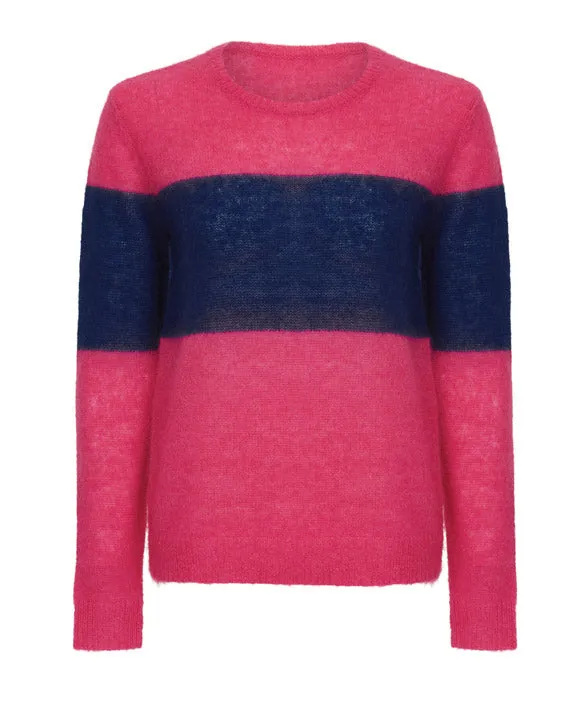 Milly - Pink Jumper With Navy Band - Mohair and Wool Blend - 50% OFF