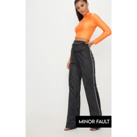 (Minor Fault) Black Contrast Binding Wide Leg Trousers