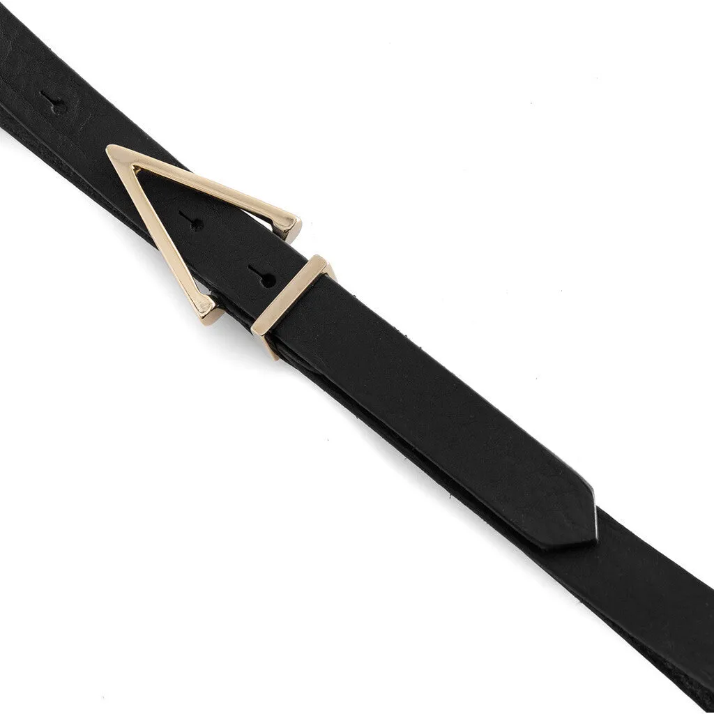 Narrow leather belt with beauiful details / 16080 - Black (Nero)