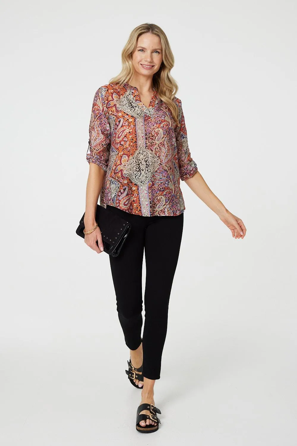 Paisley 3/4 Sleeve V-Neck Blouse