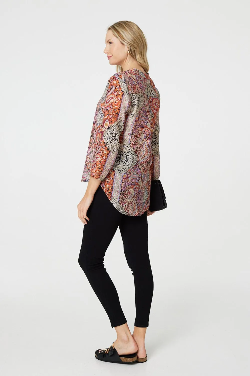 Paisley 3/4 Sleeve V-Neck Blouse