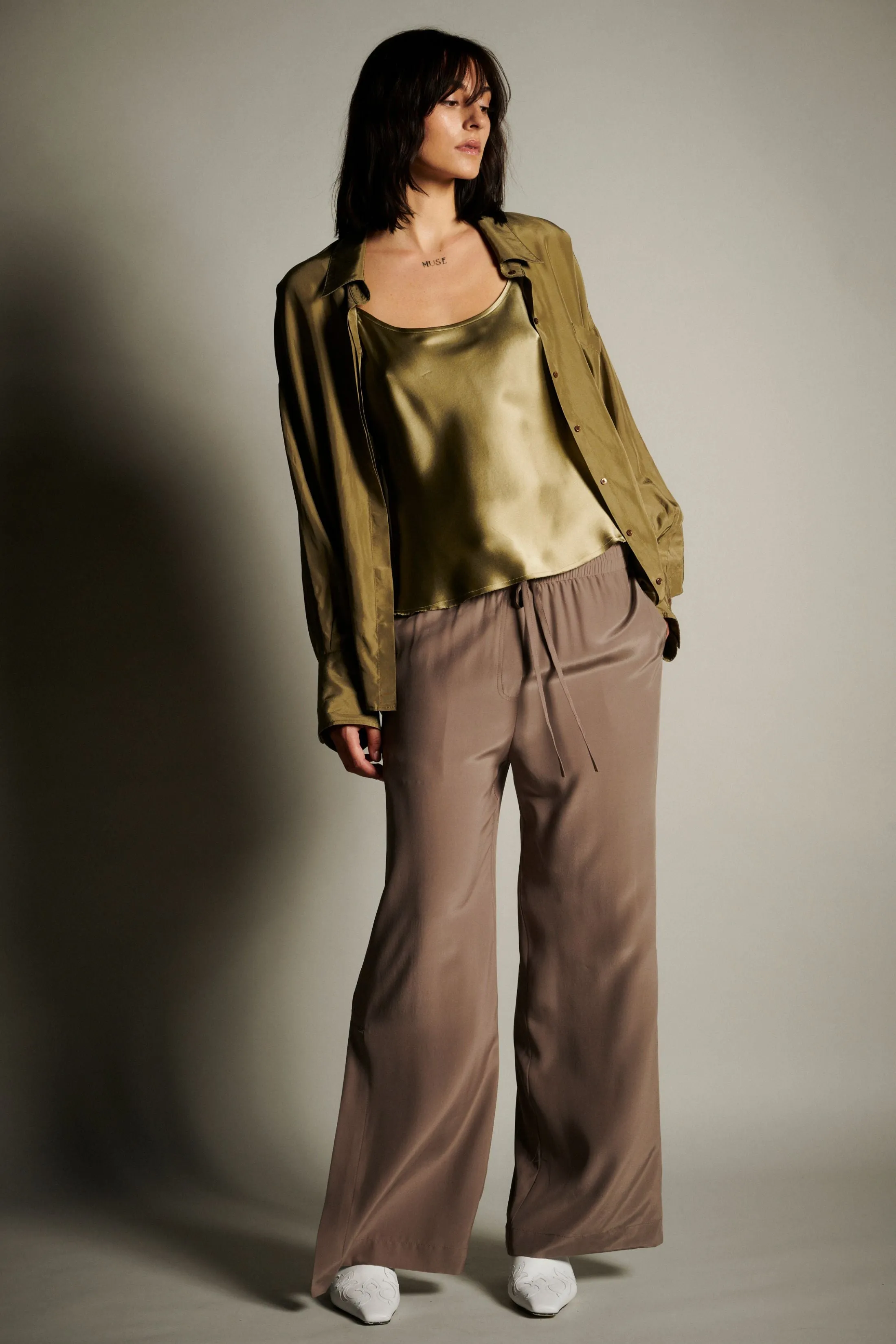 Pajama Wide Leg Silk Pants - Ash