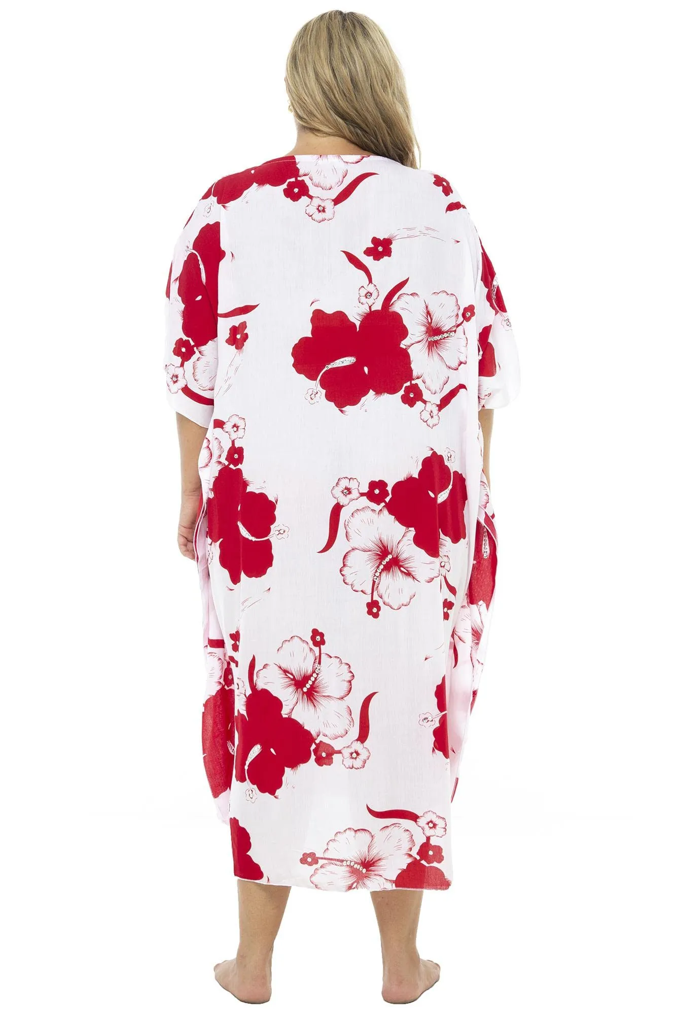 Plus Size Long Floral Hibiscus Cover Up with Sequins