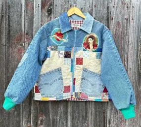 Quilted Denim Jacket with Frida applique