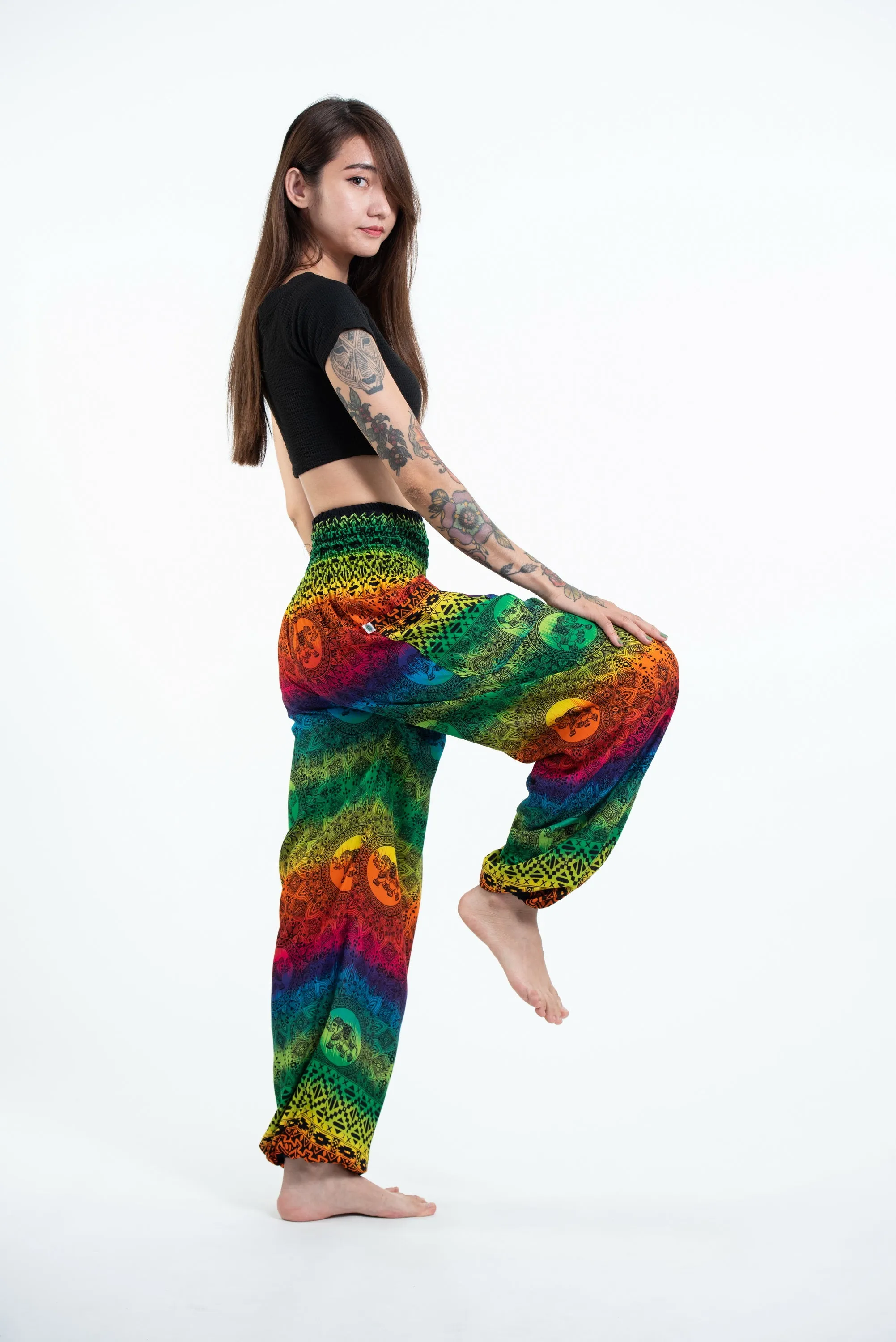 Rainbow Elephant Unisex Elephant Pants in Green