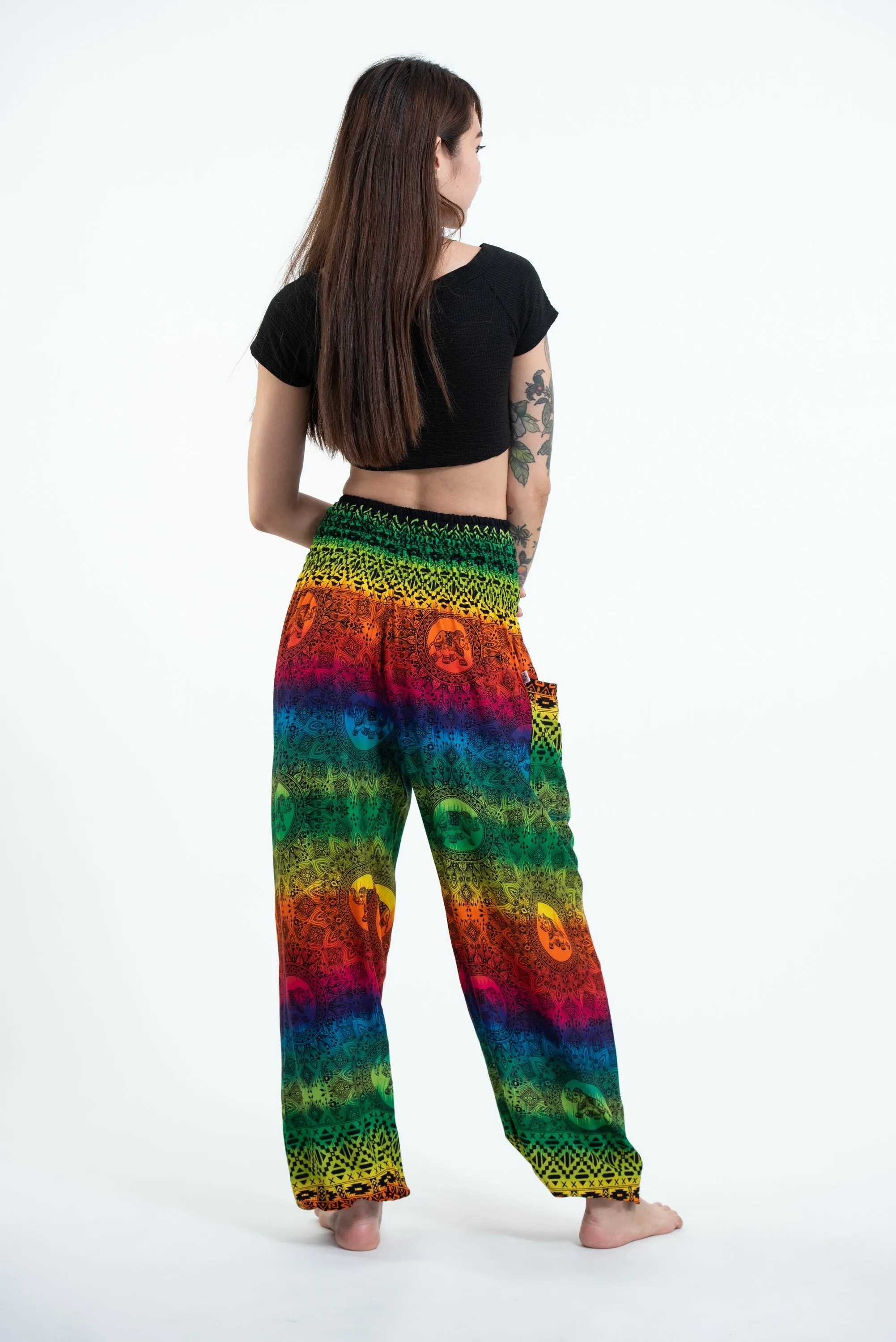 Rainbow Elephant Unisex Elephant Pants in Green