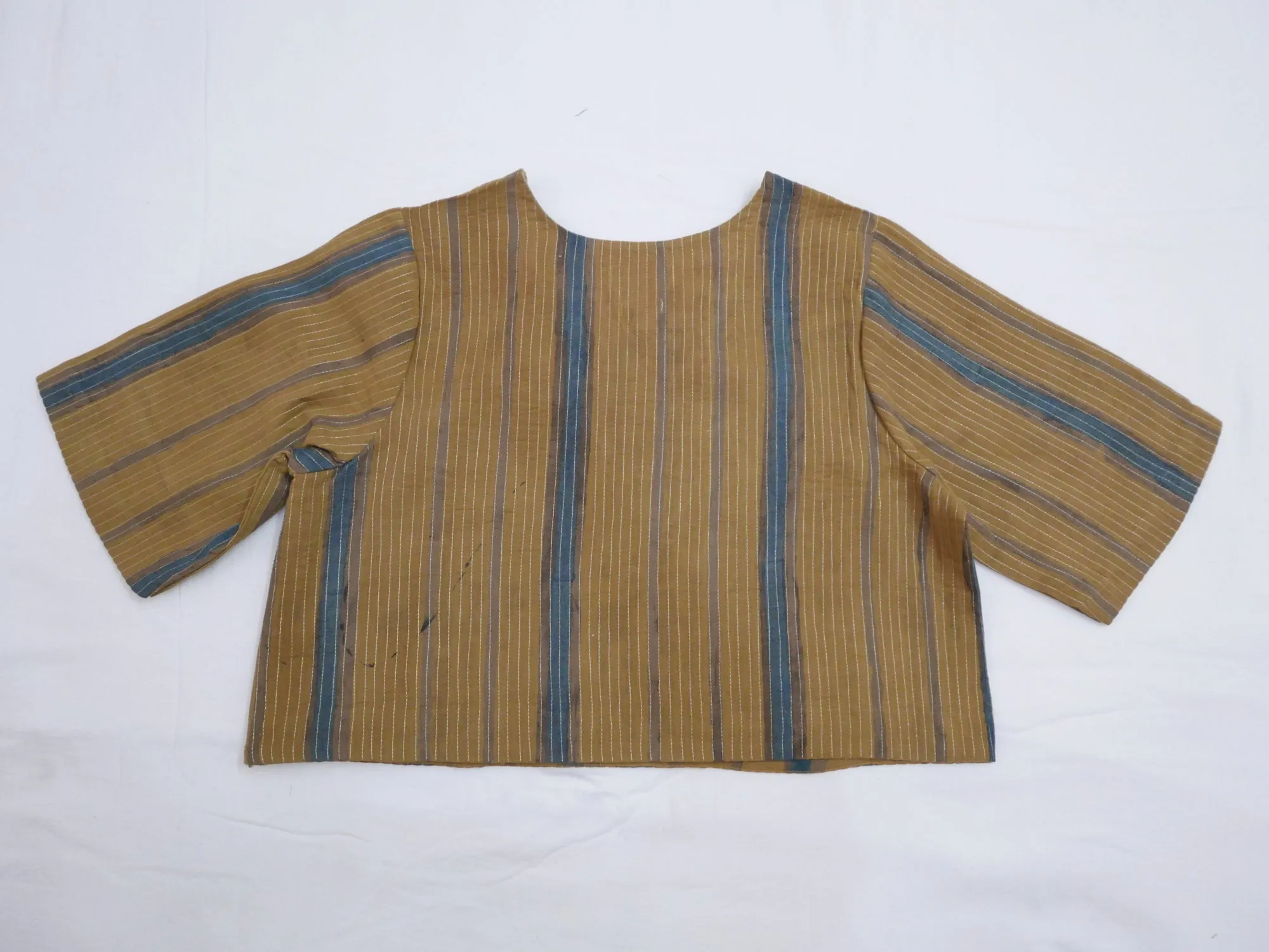 Round Neck Zari Quilted Blouse (Ochre Stripes)