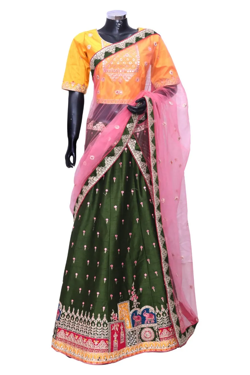 Silk embroidered Lengha #fdn90756-601