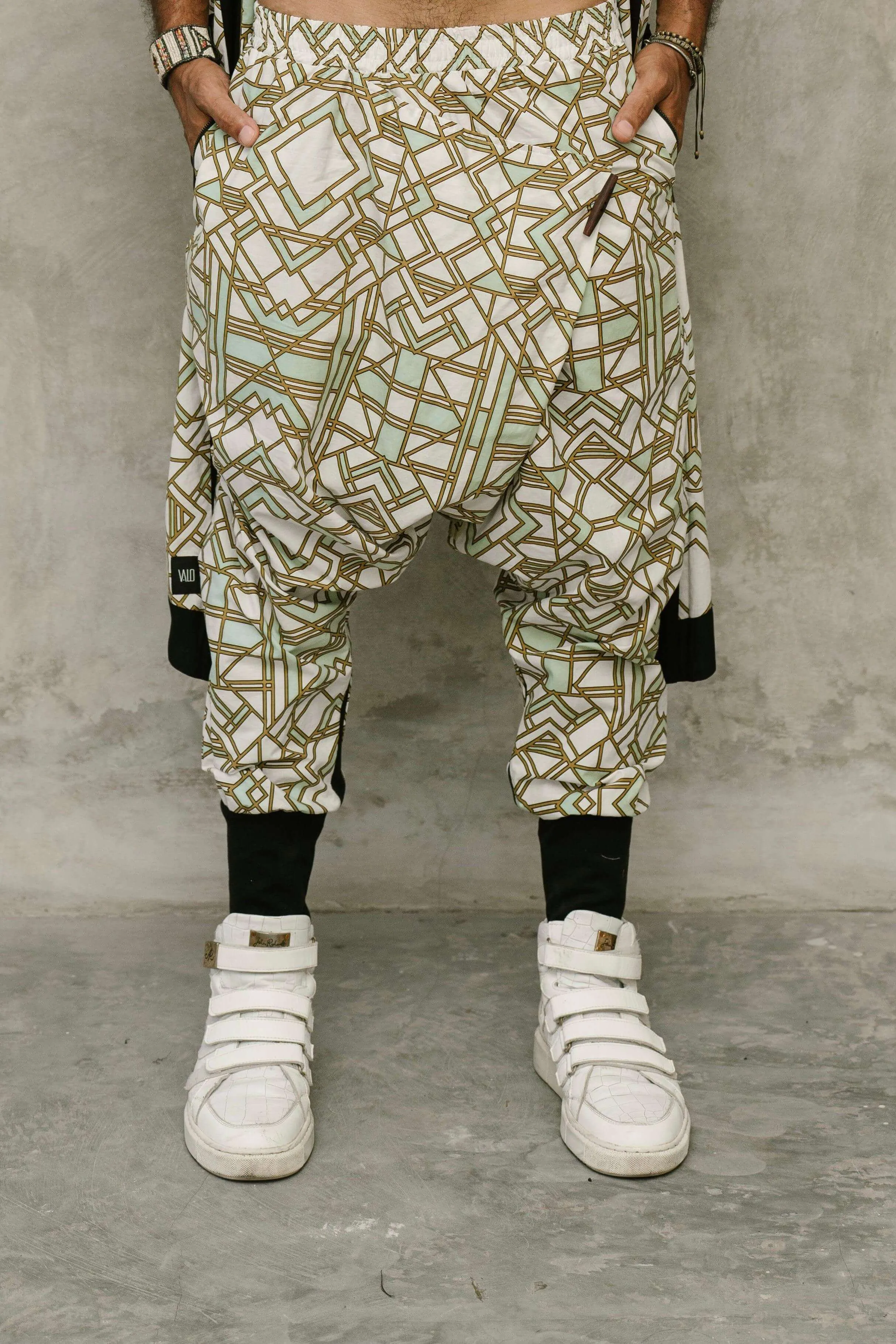 VALO SPIRIT NINJA White Geometric - Comfortable Cotton Harem Pants