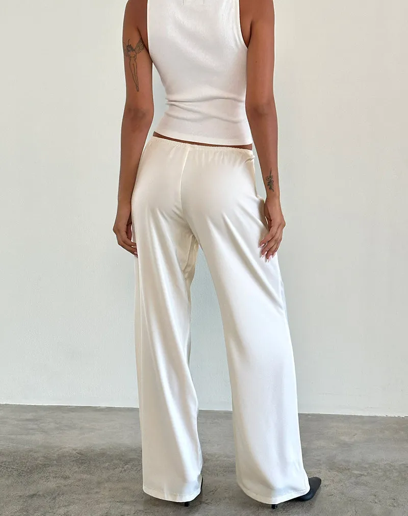 Waski Wide Leg Trouser in Satin Ivory